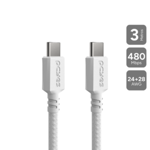 CABO PARA CELULAR CARREGAMENTO  USB TIPO-C P/ USB TIPO-C 2.0 - BRANCO - 3M - NYLON - PUCC2-3B