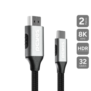CABO USB TIPO-C PARA HDMI MACHO 2.1 8K - PRETO - 2M - NYLON - PUCH2P