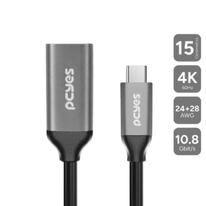 CABO USB TIPO-C PARA HDMI FÊMEA 2.0 4K/60HZ - PRETO - 15CM - PUCF-15