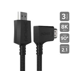CABO HDMI 2.1 PCYES CONECTOR 90º HORIZONTAL - PRETO - 3M - NYLON - PHM21-3HNP