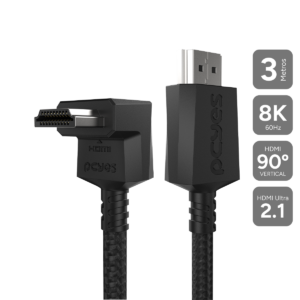 CABO HDMI 2.1 PCYES CONECTOR 90º VERTICAL - PRETO - 3M - NYLON - PH21-3VNP-F