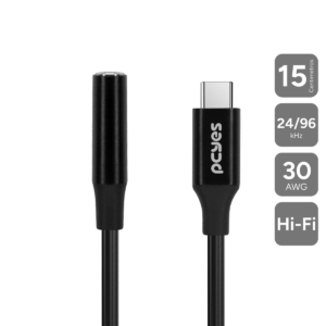 CABO ADAPTADOR PARA FONE DE OUVIDO USB-C PARA P3 3.5MM FÊMEA - PRETO - 15CM - P3UCP-15P