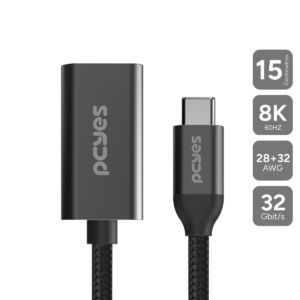 CABO USB TIPO-C PARA HDMI FÊMEA 2.1 8K/60HZ - PRETO - 15CM - NYLON - PUCM-15P