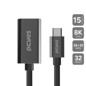 CABO USB TIPO-C PARA HDMI FÊMEA 2.1 8K/60HZ - PRETO - 15CM - PUCF-15-2.1