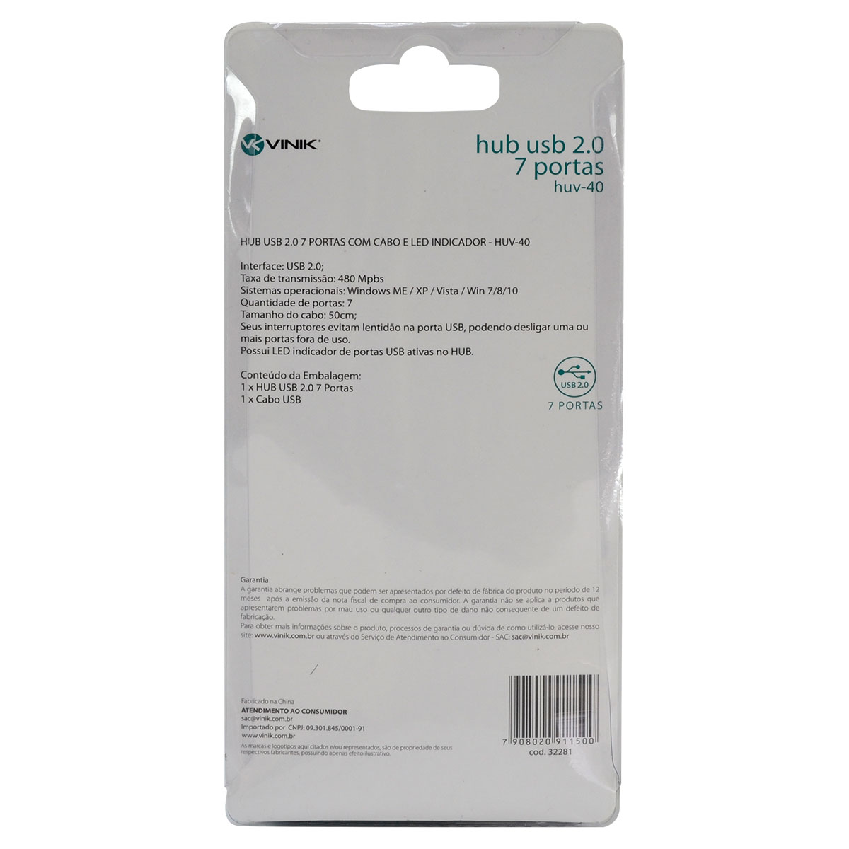 HUB USB 2.0 7 PORTAS COM CABO E LED INDICADOR - HUV-40 - Imagem 5