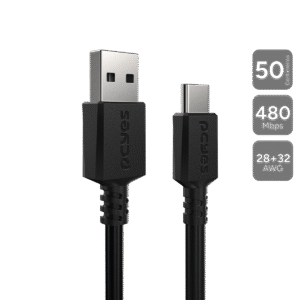 CABO PARA CELULAR CARREGAMENTO DADOS USB A 2.0 MACHO PARA USB TIPO-C - PRETO - 50 CM - PUACP-05