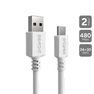 CABO PARA CELULAR TABLET CARREGAMENTO USB A 2.0 M P/ USB TIPO-C - BRANCO - 2 MTS - PUACB-02