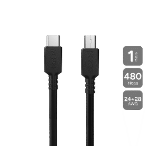 CABO PARA CAMERA CELULAR CARREGAMENTO USB TIPO-C P/ MINI USB B 2.0 - PRETO - 1 METRO - PUCMBP-1
