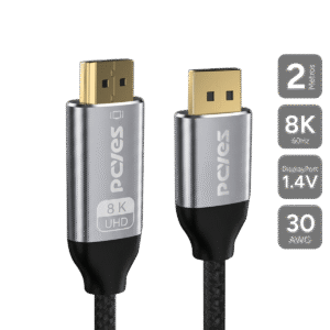 CABO DISPLAYPORT 1.4 PARA HDMI 2.1 M - PRETO - 2 MTS - NYLON - PDPHM-2N