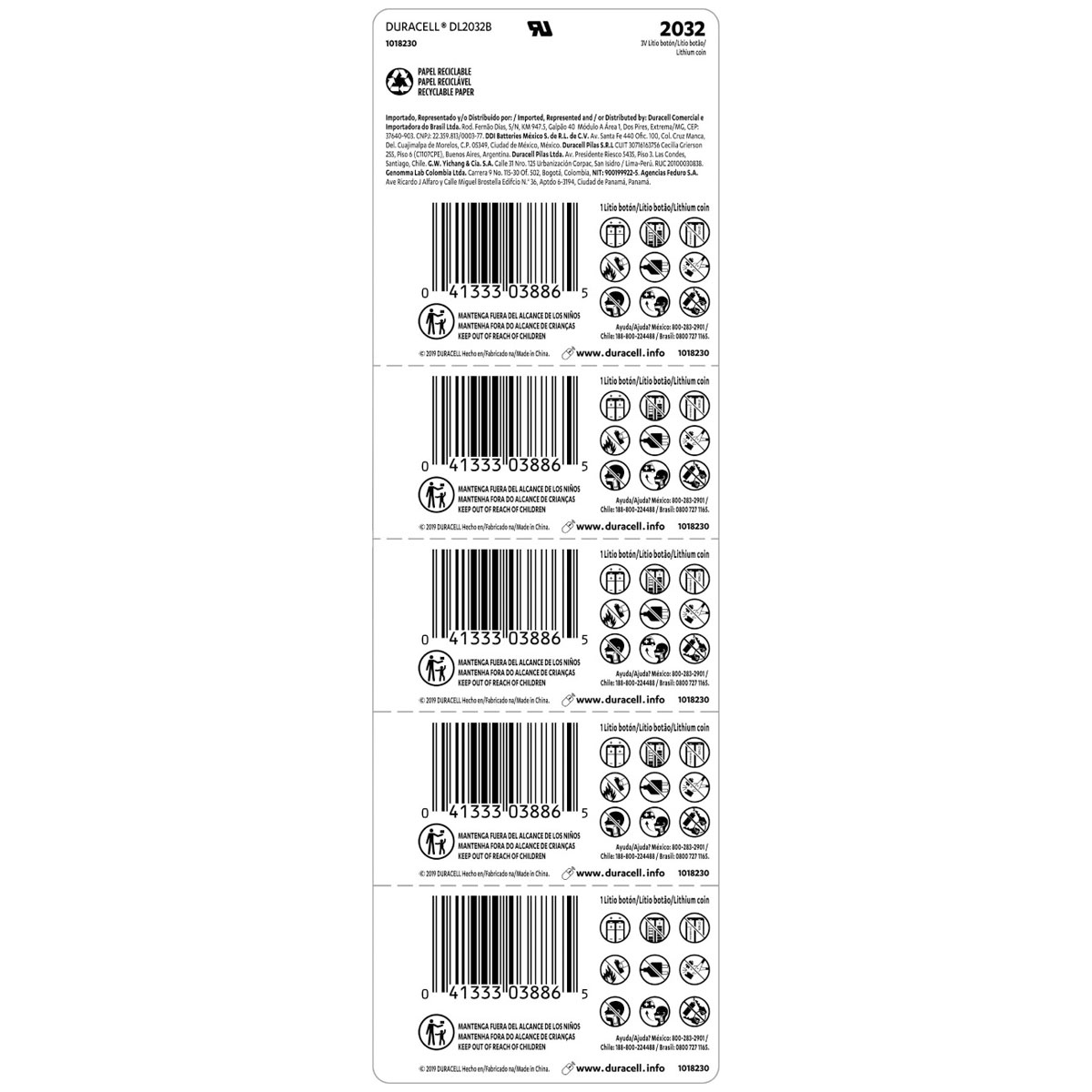 PILHA MOEDA LITHIUM 3V CR2032 (COM 5 PILHAS) DURACELL - Imagem 2