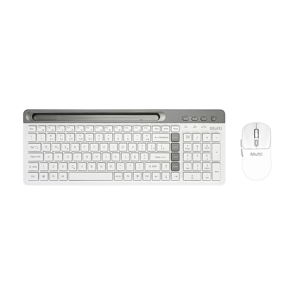 COMBO TECLADO E MOUSE SEM FIO USB BLUETOOTH TECLAS MULTIMÍDIA TECLAS SILENCIOSAS DPI DE 1000/1200/1600 BRANCO - TC651